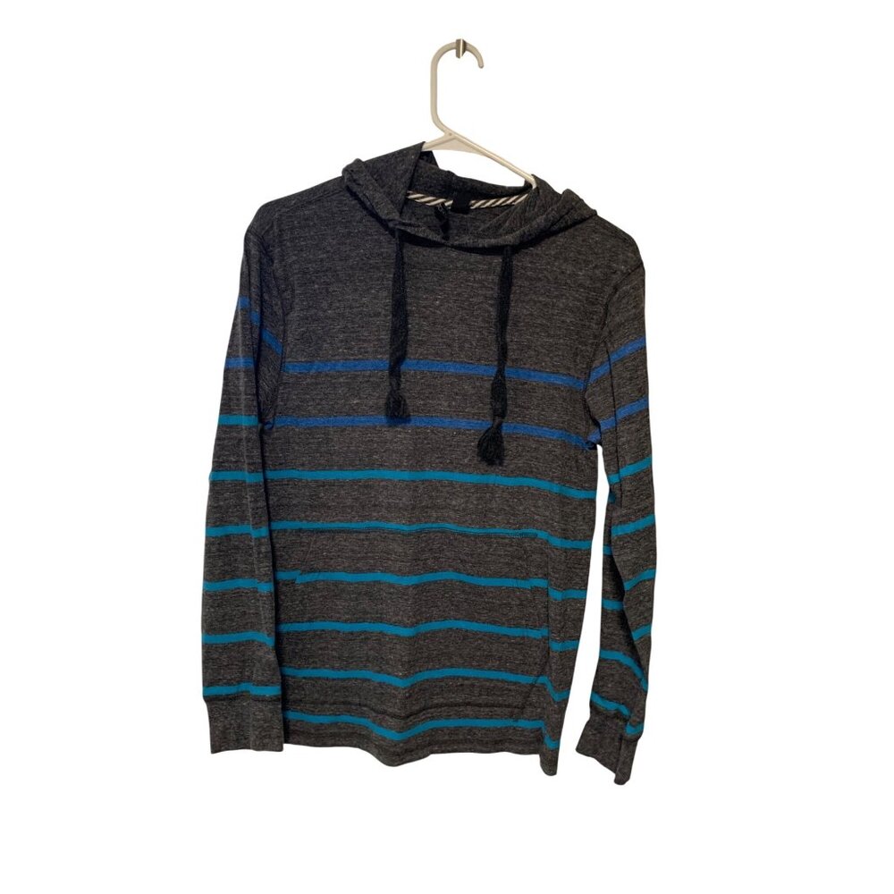 Vintage Distortion Mens Size Small Hoodie Pullover Shirt Top Gray Blue Striped L